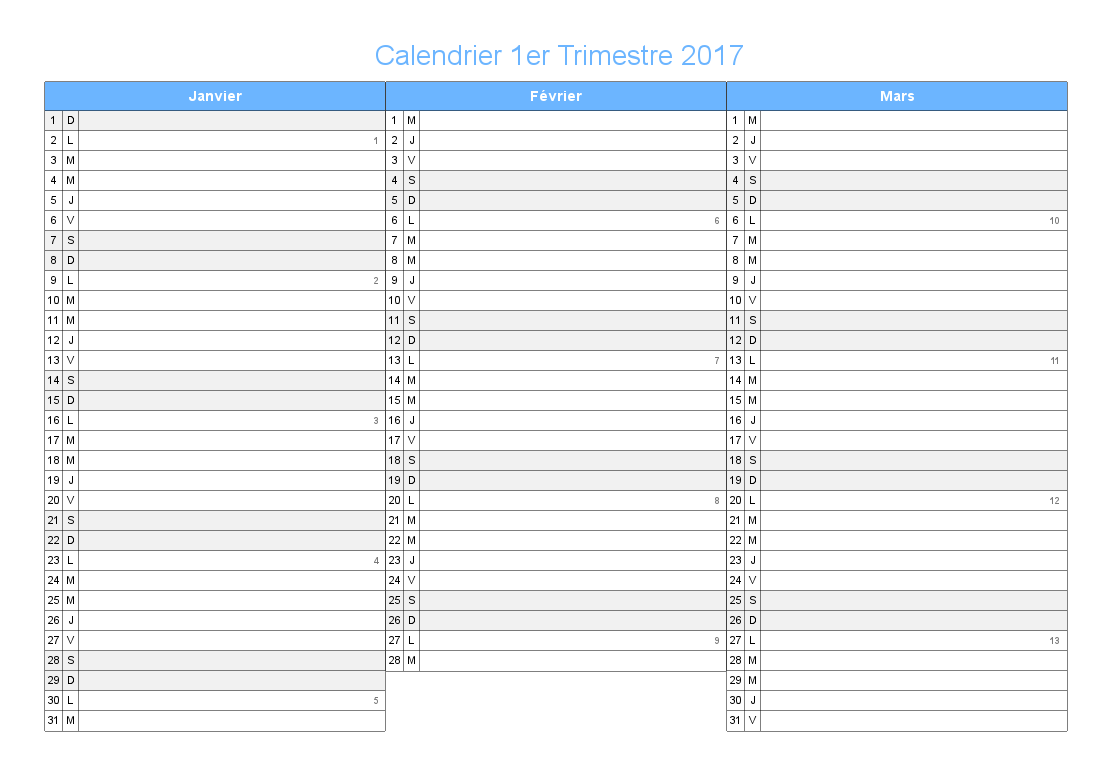 Calendrier vierge de 12 mois, calendrier mensuel imprimable