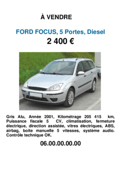 Un modèle d'affiche de vente pour vendre sa voiture d'occasion