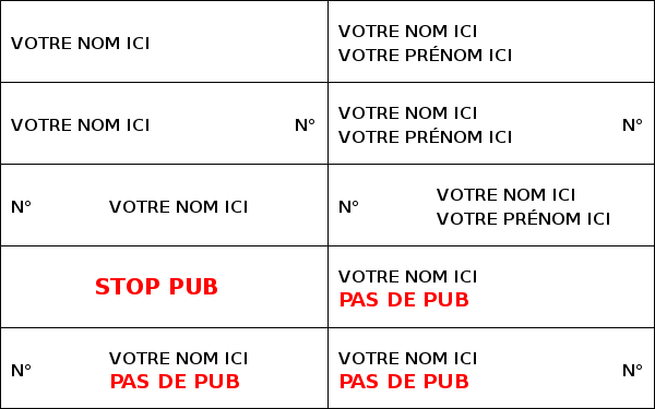 Etiquette boite aux lettres stop pub gratuit à imprimer