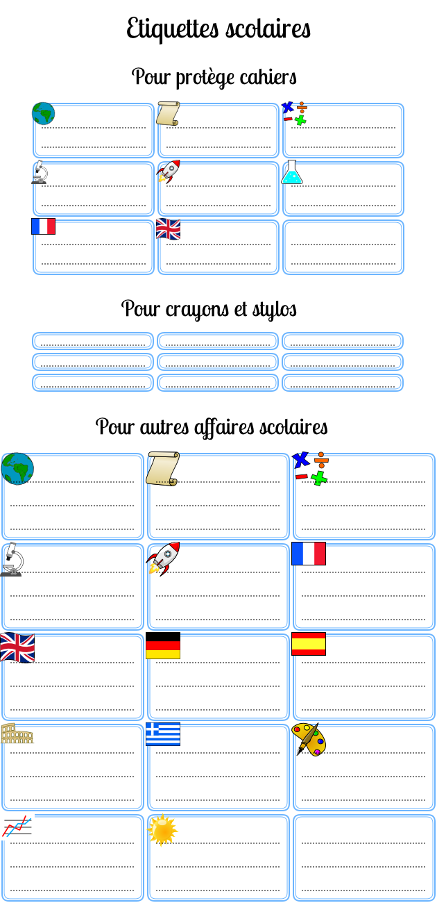  tiquettes Scolaires Personnsaliser